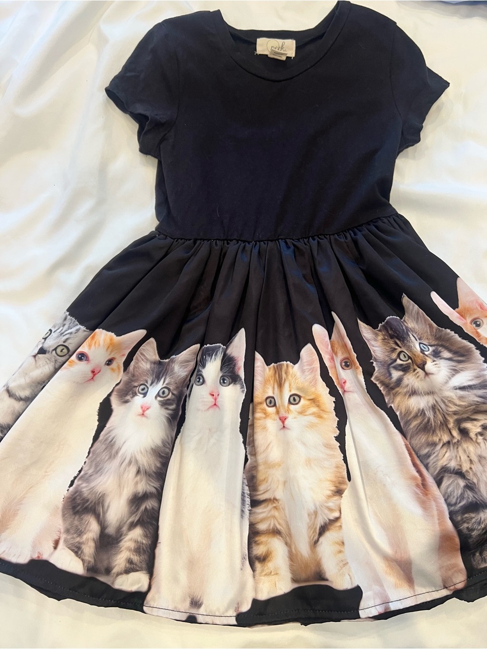 Peek Girls Black Dress with Multi-Kitten Border